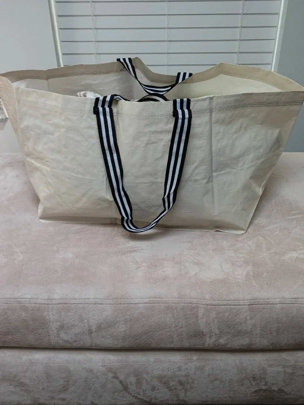 Set of 2 IKEA GÖRSNYGG Large Shopping Bag Tote Beige with Striped Handle (19Gal)